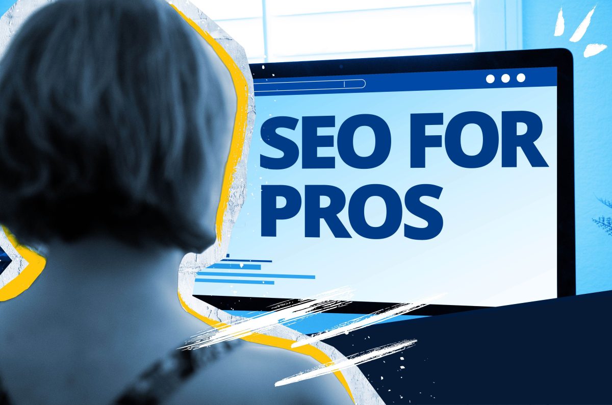 - Housecall Pro Image of person looking at a computer screen that says SEO for Pros