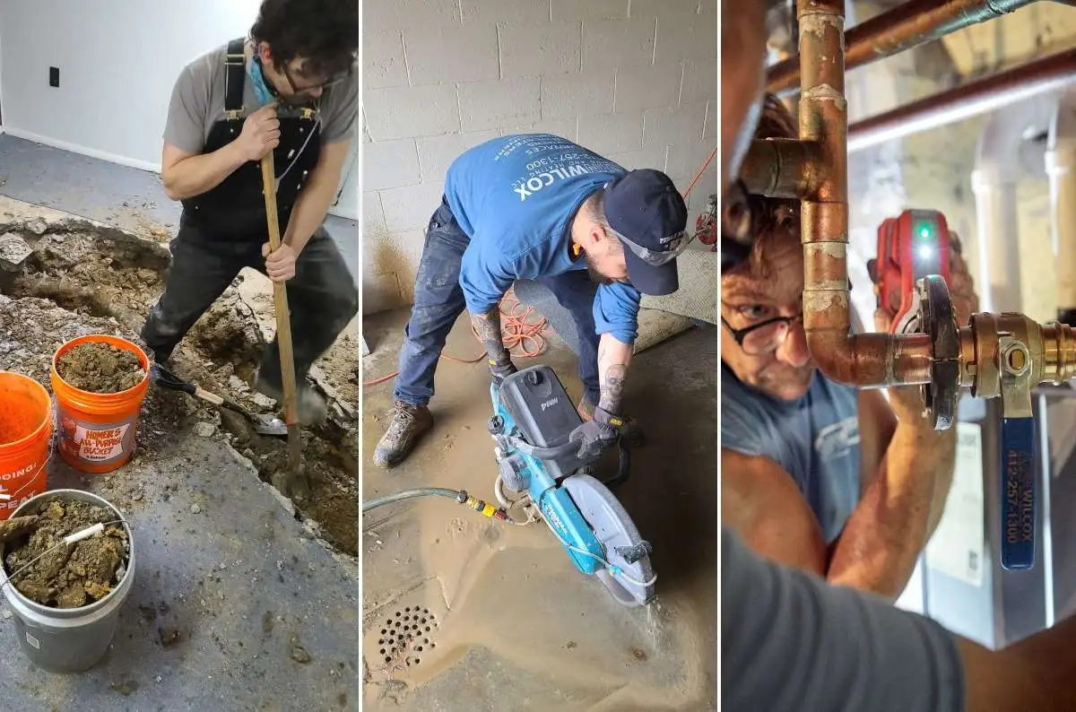 - Housecall Pro Testimonial photo of three plumbing pros hard at work
