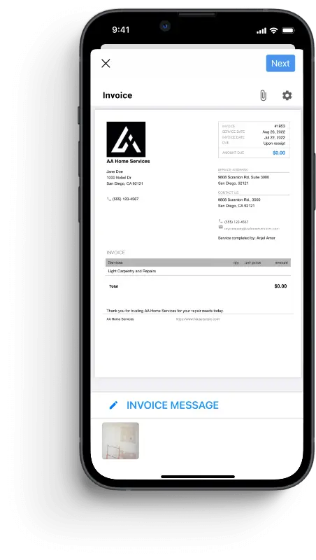 - Housecall Pro Iphone mock up screenshot of HVAC invoice