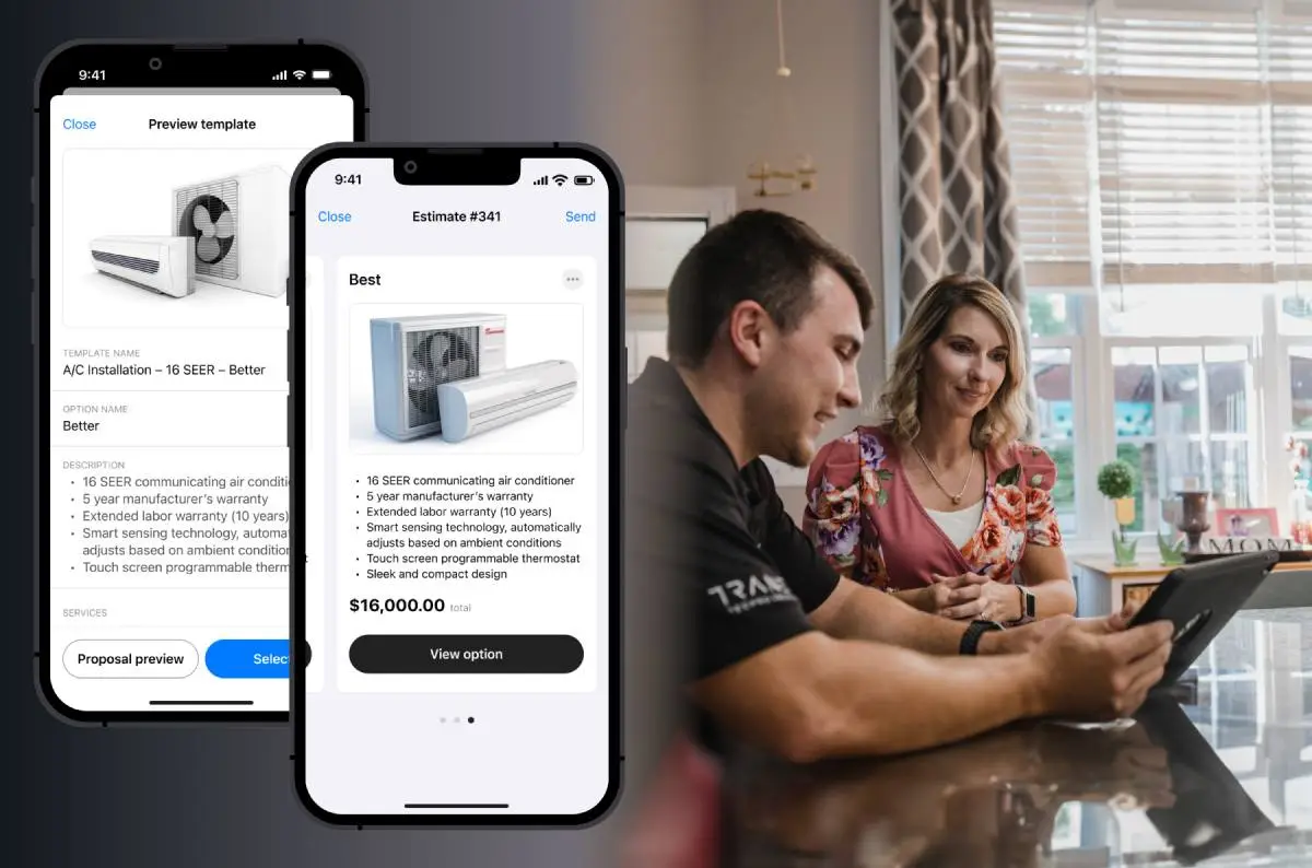 - Housecall Pro Dual mobile phone mock up of a service estimate package