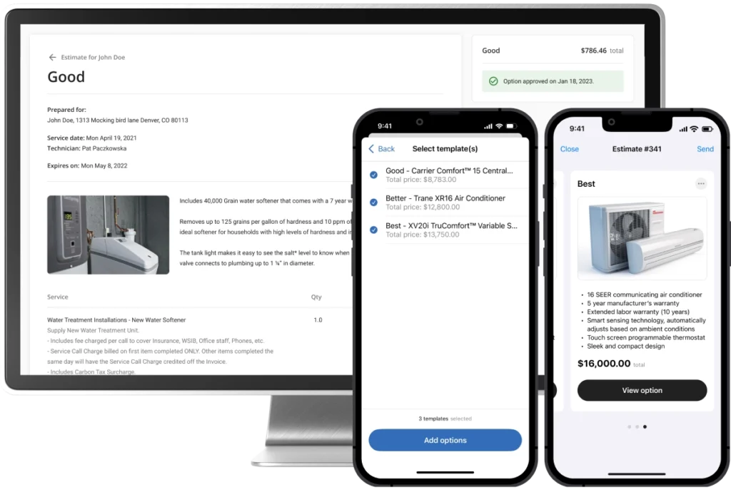Sales proposal tool desktop and mobile mock up from Housecall Pro