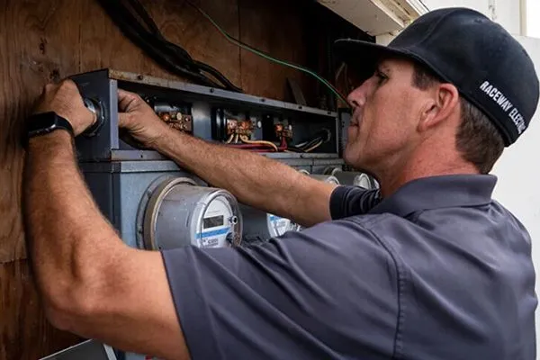 - Housecall Pro Electrician pro working on electrical box
