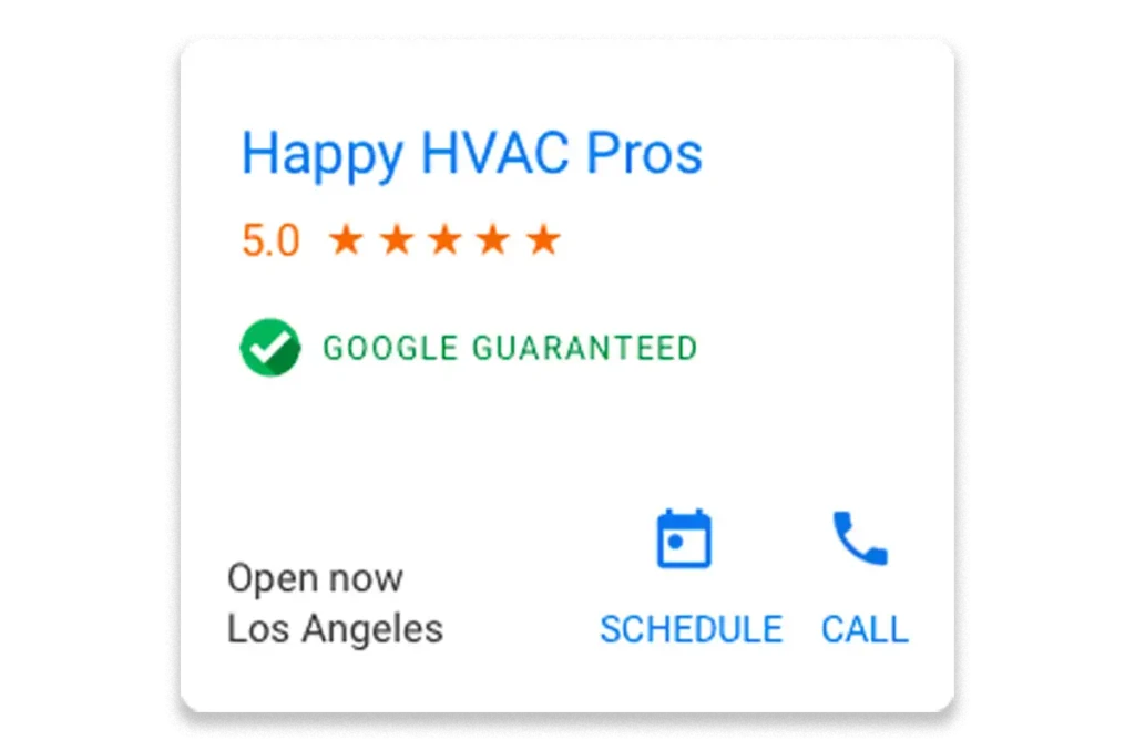 - Housecall Pro Happy HVAC Pros Google Guaranteed local service ad with scheduling and calling buttons