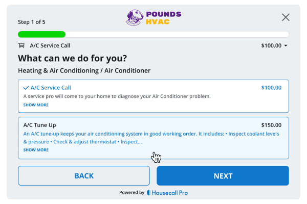 - Housecall Pro Online booking process gif