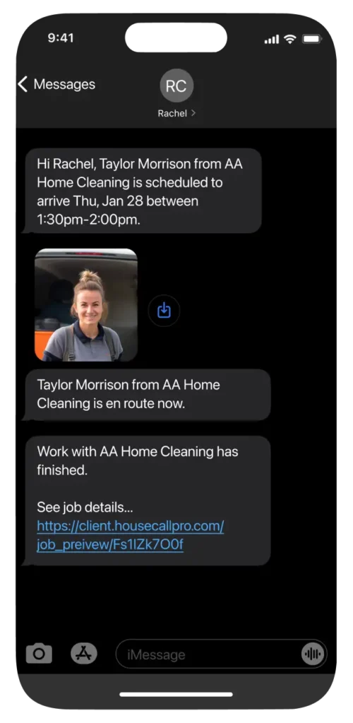 - Housecall Pro Housecall Pro sms cleaning business software text message send customer arrival time