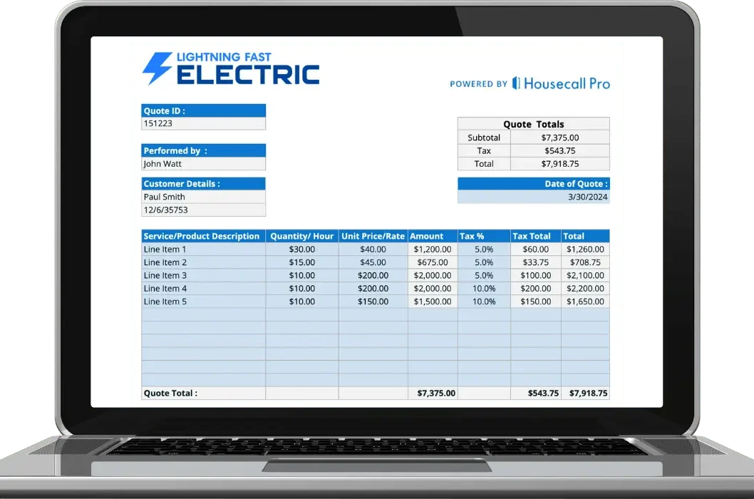 Electrician Quote Template Housecall Pro