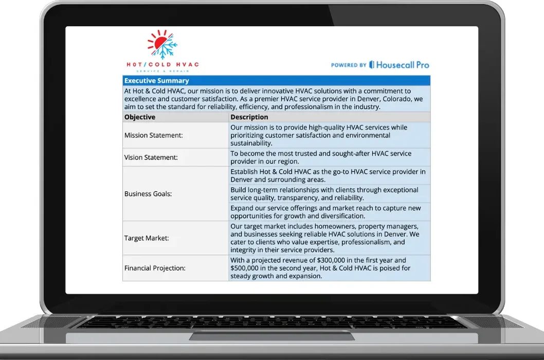 HVAC Business Plan Template - Housecall Pro
