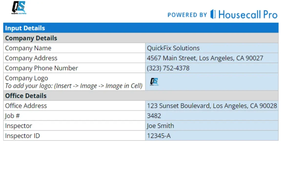 tab showing company and office details