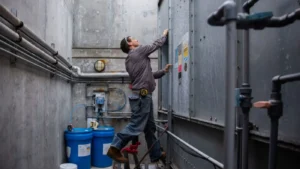 hvac technician working on a machine