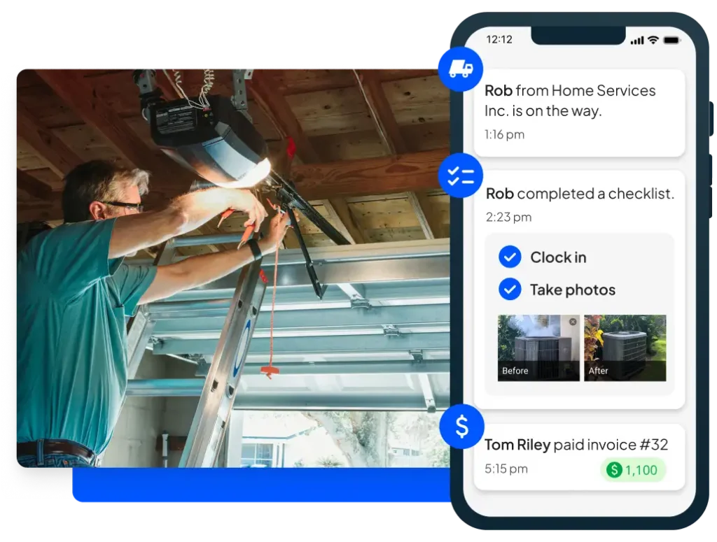 - Housecall Pro Pro services garage door motor + Housecall Pros' software mobile view