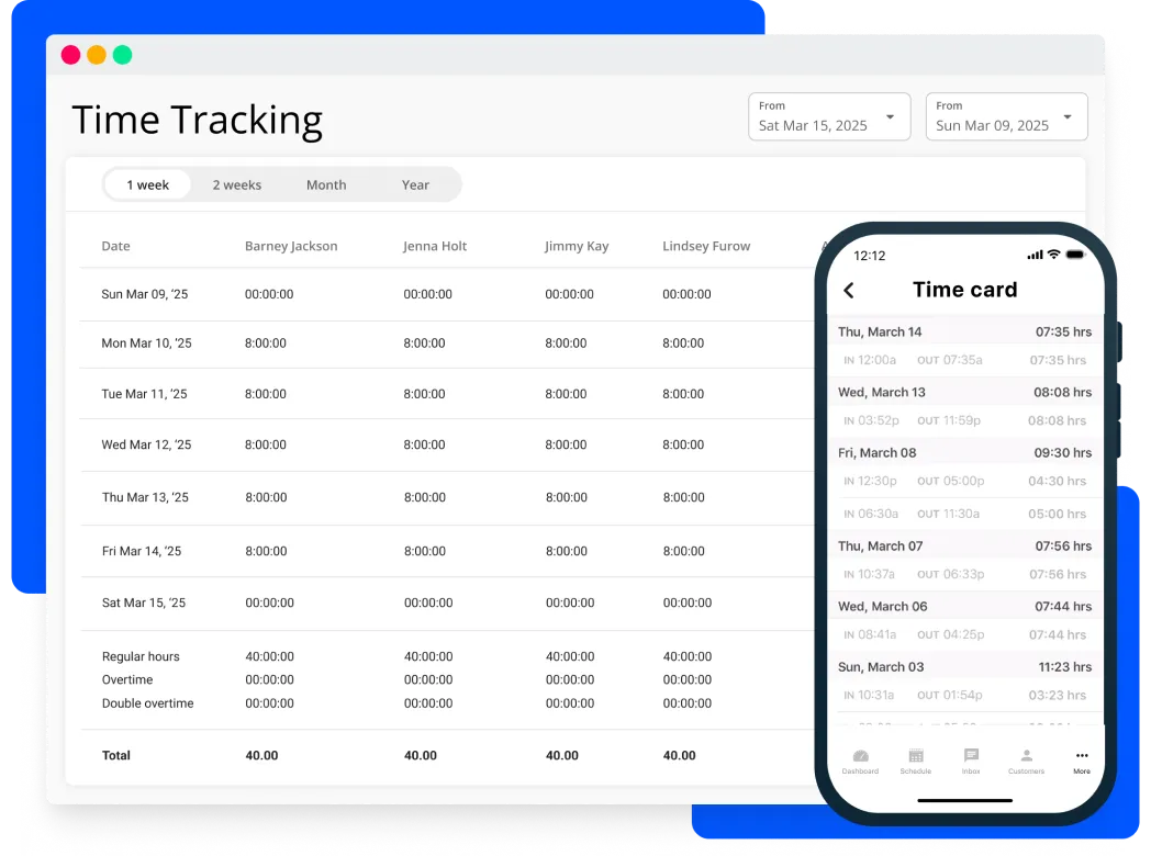 Employee time tracking software & mobile app from Housecall Pro