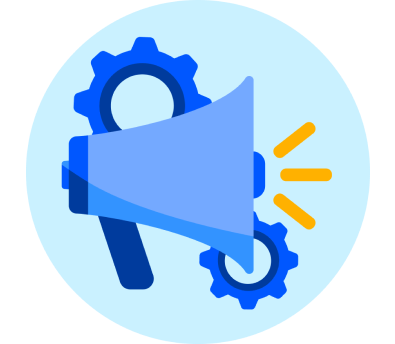 Megaphone & gear graphic