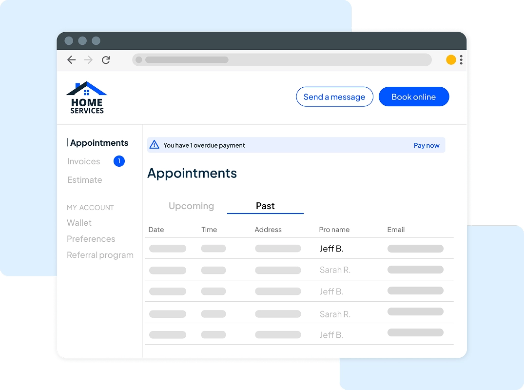 - Housecall Pro Upcoming and past appointment history inside HCP's customer portal software