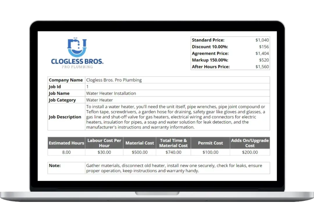 Free plumbing price book template from Housecall Pro