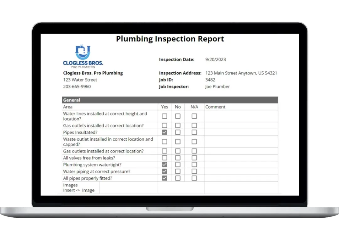 Free plumbing inspection report template from Housecall Pro