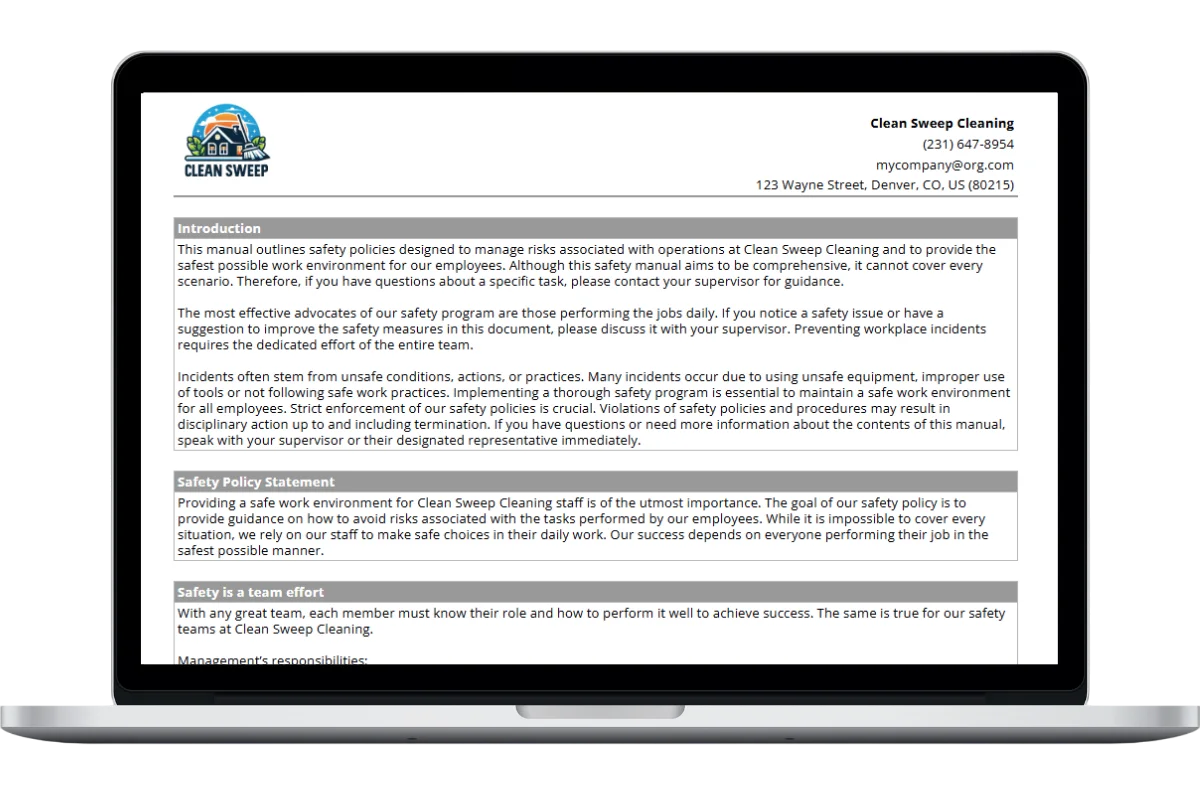 - Housecall Pro home cleaning safety manual template