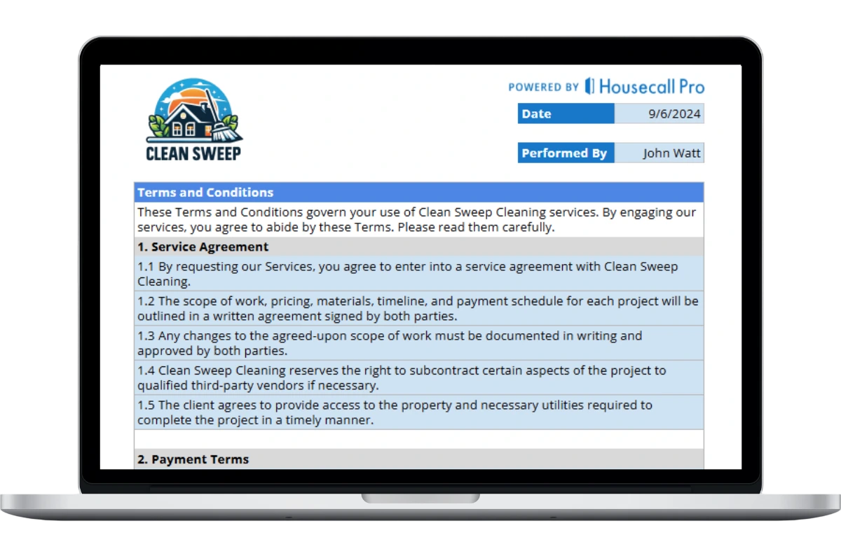 home cleaning terms and condition template