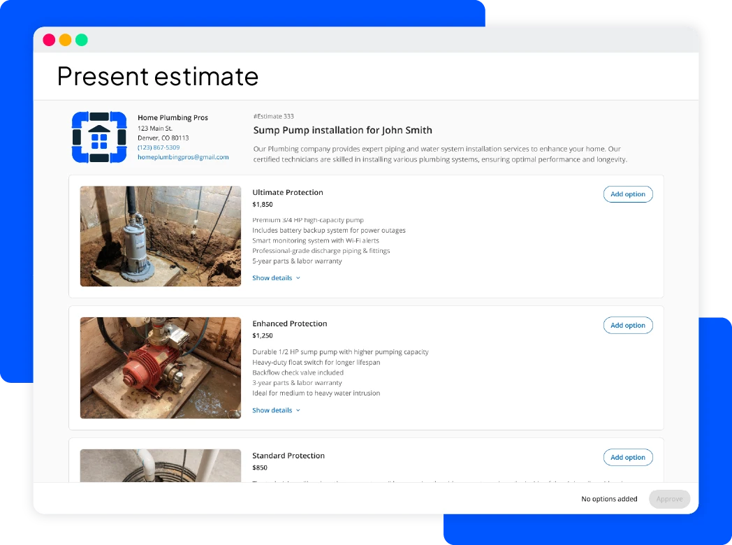 Electrical and plumbing service estimate inside of HCPs estimating software