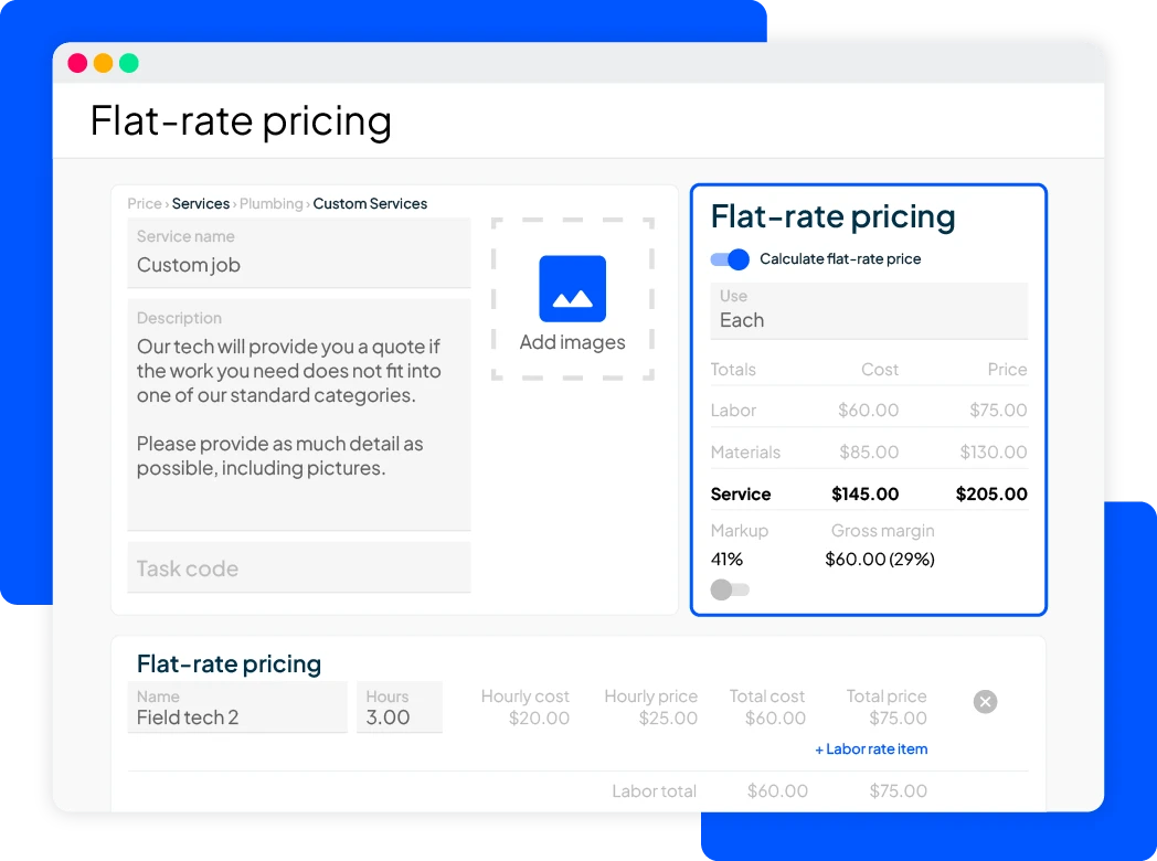 Plumbing flat rate pricing software inside of HCP
