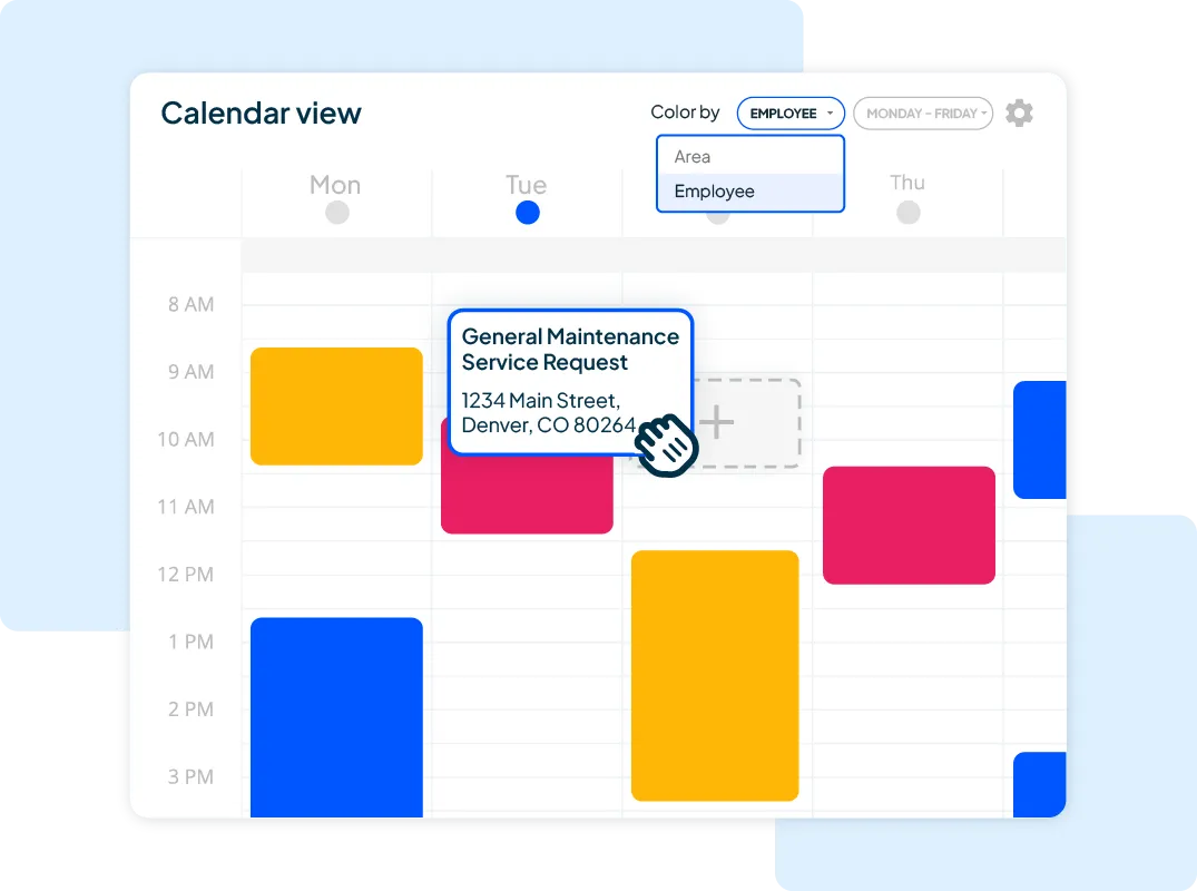 - Housecall Pro Service industry drag and drop scheduling software with color coded calendar view from Housecall Pro