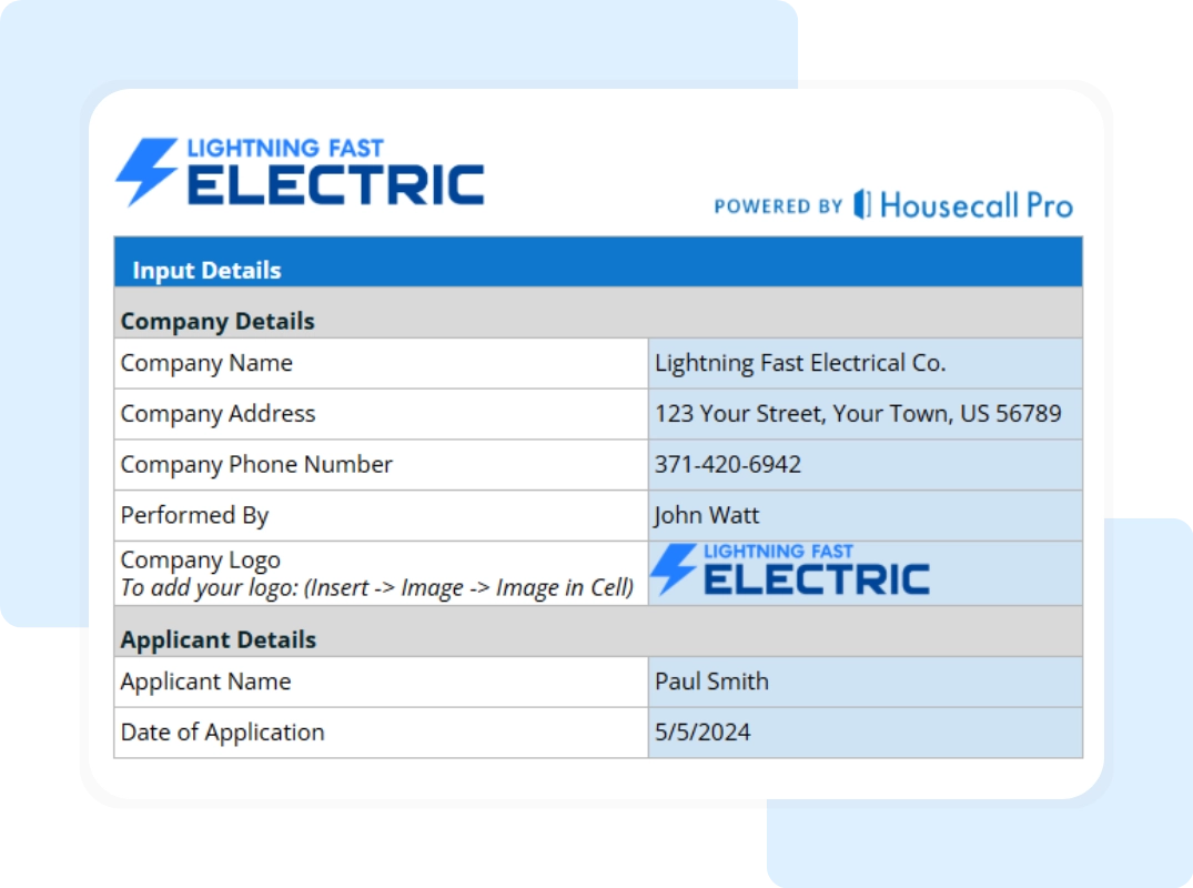 electrical recruitment template with customizable company and applicant information fields.