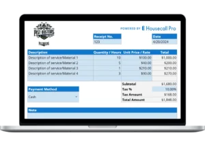 hero image showing the receipt details including receipt #, date, description, quantity, unit price and the automated calculated total amount