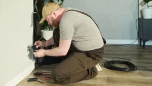 electrician wiring an electrical outlet.