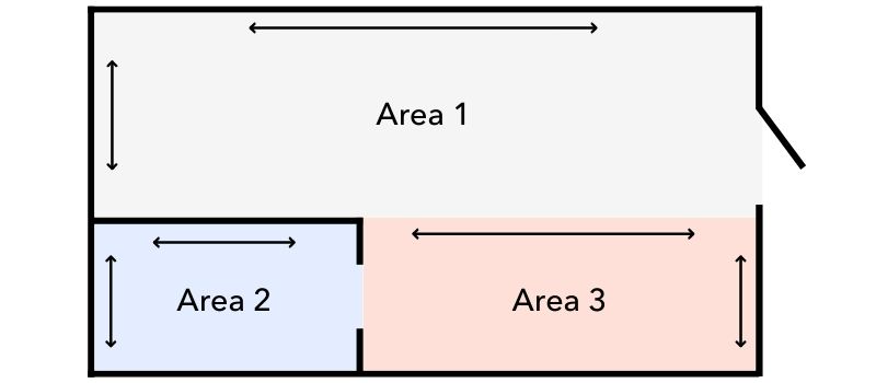 Break down your room into smaller areas in regular shapes to make it easier to calculate the square footage