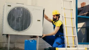 Pro working on an air conditioner