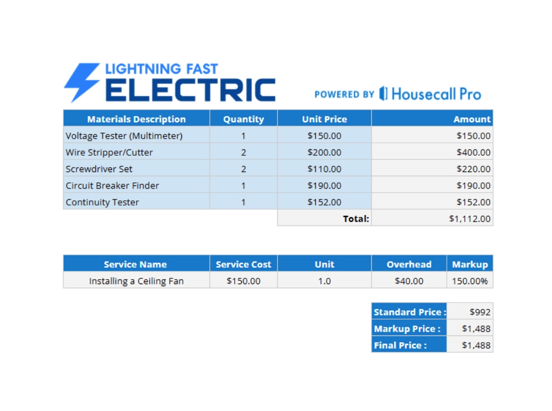 cta component of electrical flat rate pricing template