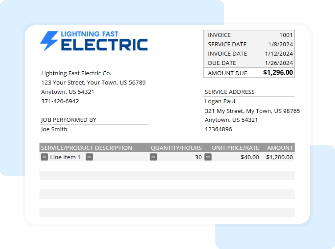 printable report of electrical invoice template