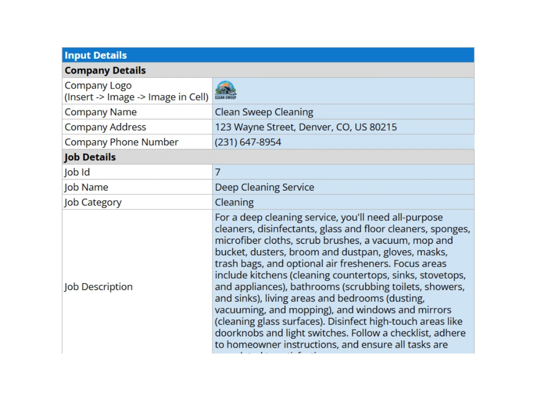 cta of home cleaning price list template