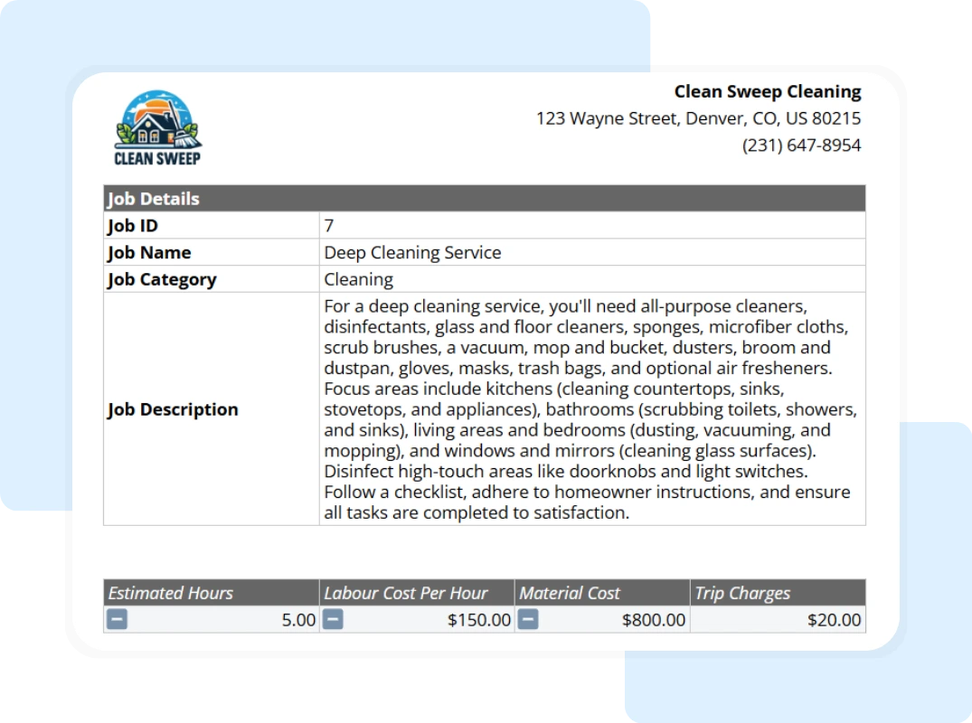 full summary details of home cleaning price list template