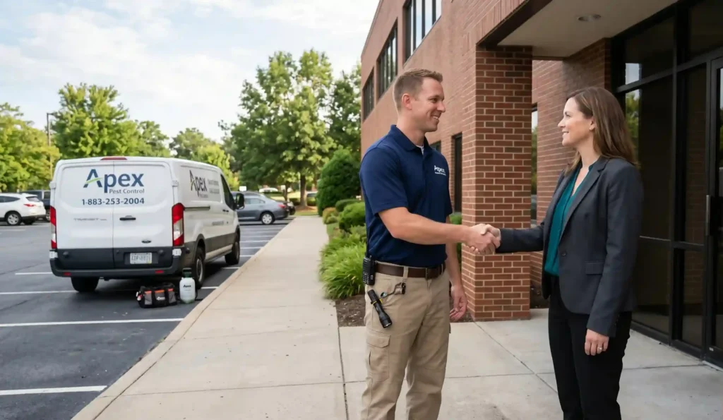 - Housecall Pro Pest control technician building local business partnerships for SEO growth