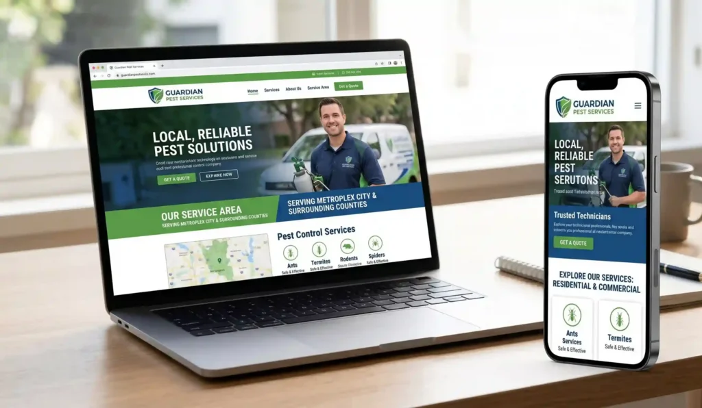 - Housecall Pro Pest control website optimized for mobile search and local service pages